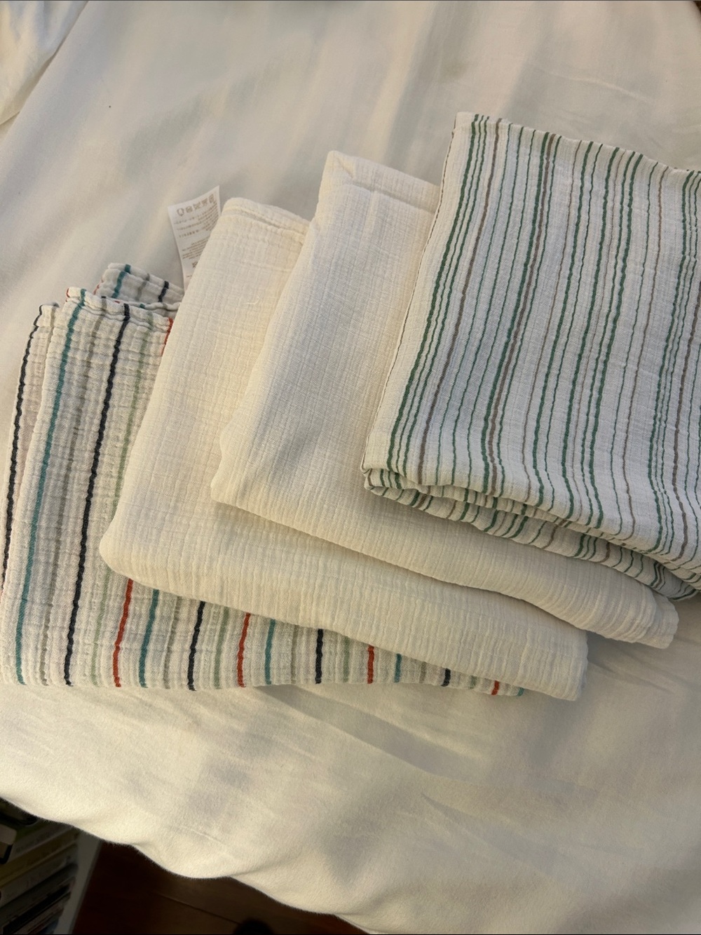 aden + anais White and Green Striped Muslin Swaddle Set